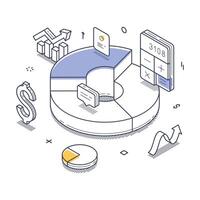 Visual representation of business statistics with isometric line art design elements vector