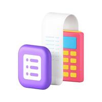 Shopping list planning payment receipt with POS terminal machine 3d icon realistic vector