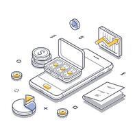 Financial planning with digital elements and various financial icons vector