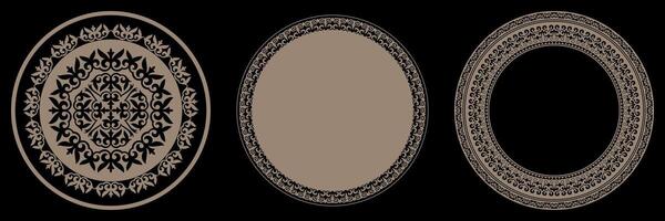 Collection Oriental gold round frames. National ornament, muslim circular frame. Template for round surfaces, textile, engraving, forging, embroidery, plate, sandblasting, print design. vector