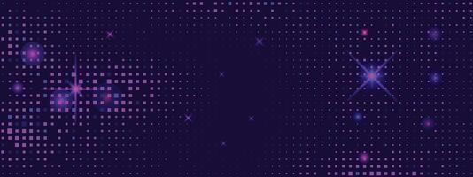 Neon purple abstract background. Bright game backdrop. Dark blue background with random violet and pink particles. Digital tech mosaic pattern. vector