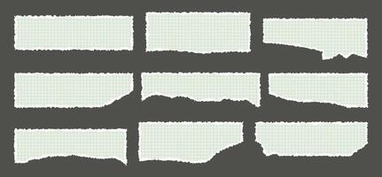 A set of sheets of torn or tattered chequered paper. Textured shapes with jagged edges. illustration for collage, social media, stickers, posters. vector
