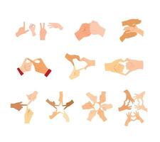 A meaningful collection of hand gesture illustrations symbolizing friendship, unity, and connection, for social campaigns, community projects, and relationship-themed designs. vector