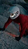 Man Astronaut on a New Planet Explores a Privy Wasteland Without Water video
