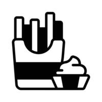 This glyph style icon showing french fries with dip sauce. vector