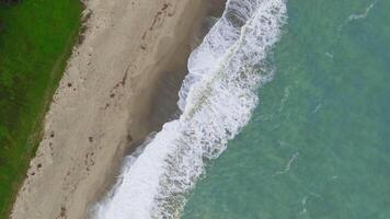 Rough Sicily Sea With Beach Nature Background Overhead Vertical Relaxing video