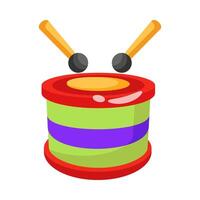 Easy to edit 3d style icon showing noisemaking drum with sticks vector