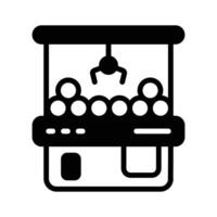 An editable glyph icon showing claw machine game. vector