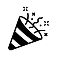This glyph icon showing a cap throwing confetti streamers. vector