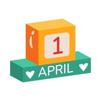 Easy to edit 3d style icon showing 1st april date vector