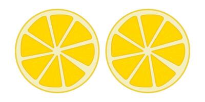 Two yellow lemon pieces in design, set of lemon slices and peel on isolated background vector
