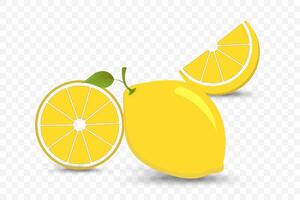 A bright yellow lemon with a sliced lemon half and a wedge, showcasing its juicy and refreshing citrus appeal. and illustration vector
