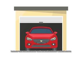 Car icon in garage on white background. Front view. Concept of car protection from bad weather. vector