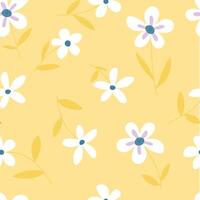 A botanical pattern with white flowers on a yellow background. Seamless spring texture vector