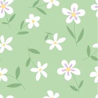 Floral pattern with white daisies on a green background. seamless texture vector