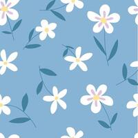 Spring summer floral pattern with daisies on a blue background. Seamless texture vector