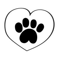 Dog paw inside heart. Outline isolated icon. Illustration on white background. vector