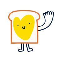Cute toast with butter. Funny character. Flat hand drawn illustration on white background. vector