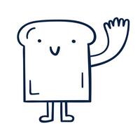 Funny toast character. Outline hand drawn illustration on white background. vector