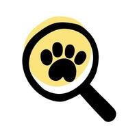 Magnifying glass and inside dog paw. Isolated icon. illustration on white background. vector