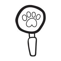 Outline icon. Magnifying glass and dog paw. Hand drawn illustration on white background. vector