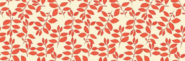 Autumn seamless pattern featuring orange leaves and branches on a soft cream background. Nature ornament botanical designs inspired decor, textiles, wallpapers, and modern graphic projects. vector