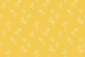 Seamless pattern featuring minimalist white line drawn leaves arranged on a warm yellow background. Simple nature ornament for textiles, wrapping paper, wallpapers, branding designs. vector