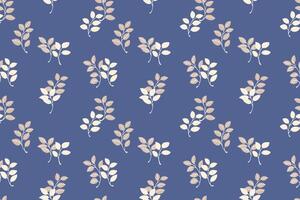 Seamless pattern featuring delicate foliage with beige leaves on a blue background. Design is perfect for textiles, packaging, invitations, and wallpapers. vector