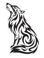 Black and White Wolf Tattoo in Tribal Art Style with Sharp Abstract Patterns vector