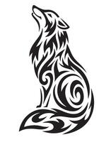 Decorative Tribal Wolf Head Tattoo with Artistic Swirling Patterns and Sharp Lines vector