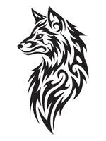 Powerful Wolf Head Tribal Tattoo with Fierce Expression and Abstract Linework vector
