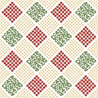 Raspberry berries flowers, leaves checkered seamless pattern. geometric rhombuses berries texture vector
