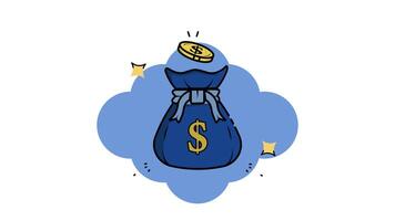 money bag with jump coin line color animation 2D for investment concept , simple banking icon animated footage motion graphic illustration design video