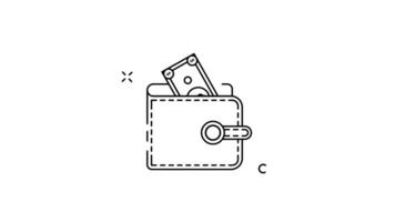 wallet and paper money with jump gold coins line art minimalist animation 2D for investment concept , simple financial or banking symbol animated footage motion graphic illustration design video
