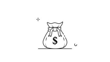 money bag with jump coin line art minimalist animation 2D for investment concept , simple banking icon animated footage motion graphic illustration design video
