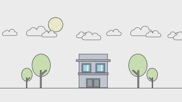 Growing Architecture Simple Building Increasing in Height Urban Development 1Story Building Expanding to 3 Floors Animated Architecture Low Building Expands with Sky Background video