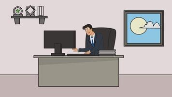 Businessman Typing on Computer Office Work Animation Seamless Loop video