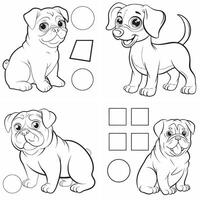 four different pugs and a dog coloring pages vector