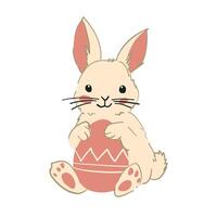 White background featuring a bunny holding a pink egg with a zigzag pattern, perfect for Easter-themed crafts and decor. vector