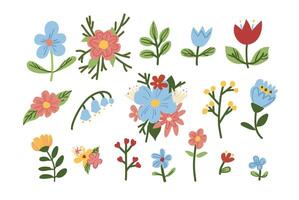Assorted Flowers Collection on White Background Nature-Inspired Decor in Whimsical Style with Vibrant Colors vector