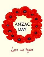 festive card with poppies for anzac day, remembrance day and veterans day vector