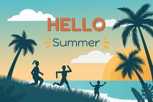 summer horizontal poster with palm trees and beach vector