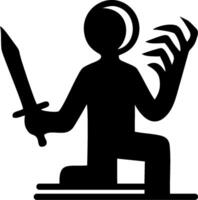 A silhouette of a man holding a sword vector