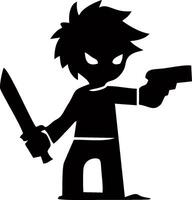 A silhouette of a boy holding a knife and a gun vector