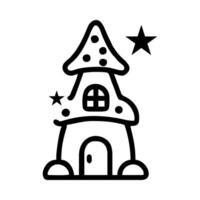 A black and white illustration of a house with stars vector