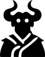 A black and white silhouette of a man with horns vector