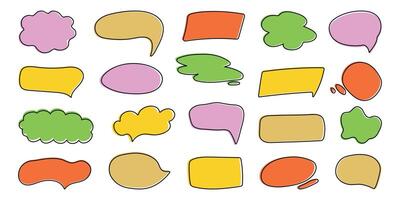 Speech bubble set in trendy doodle style. Handwritten balloons for text, chat, comic comments, dialog icon. Message in cloud frame, talk box. Isolated illustration on white background. vector