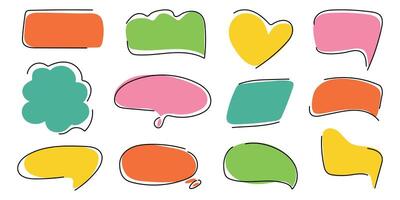 Speech bubble set in trendy doodle style. Handwritten Chat balloons for text, dialog icon, comic comments. Message in cloud frame, talk box. Isolated illustration on white background. vector