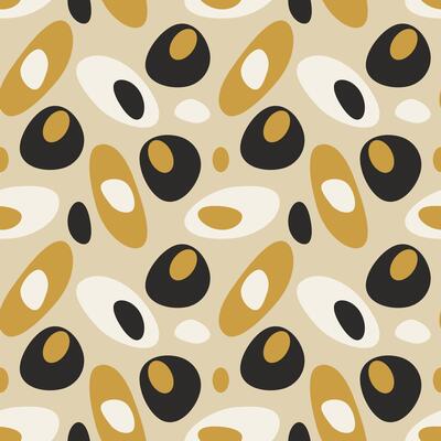 Abstract pattern with smooth stones or pebbles, gold and black.