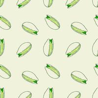Pistachio nuts pattern, healthy food nuts and seeds. Outline graphics hand drawn nuts, doodle. Packaging, wallpaper, wrapper, backdrop. vector